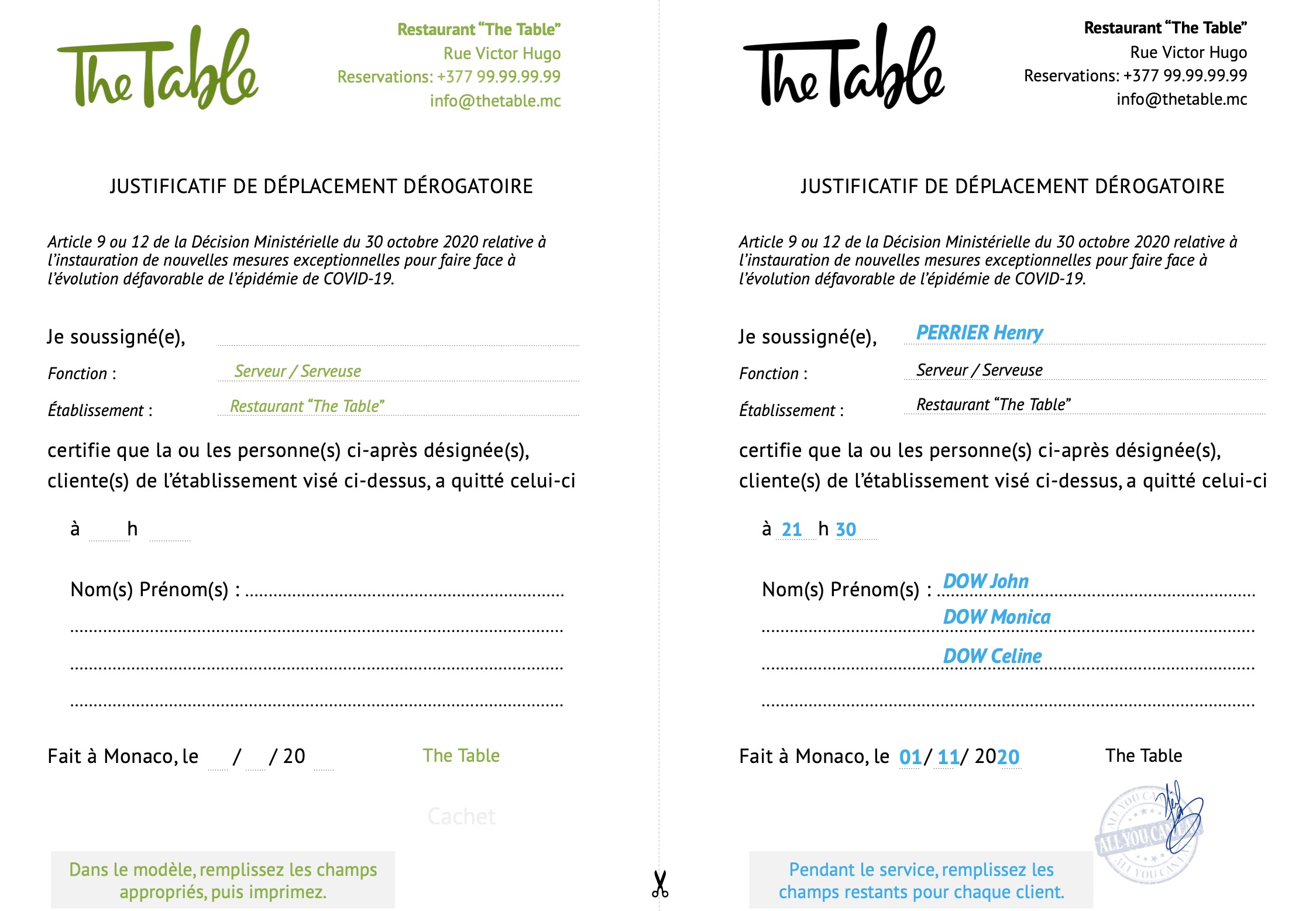 Instructions pour le modèle modifiable