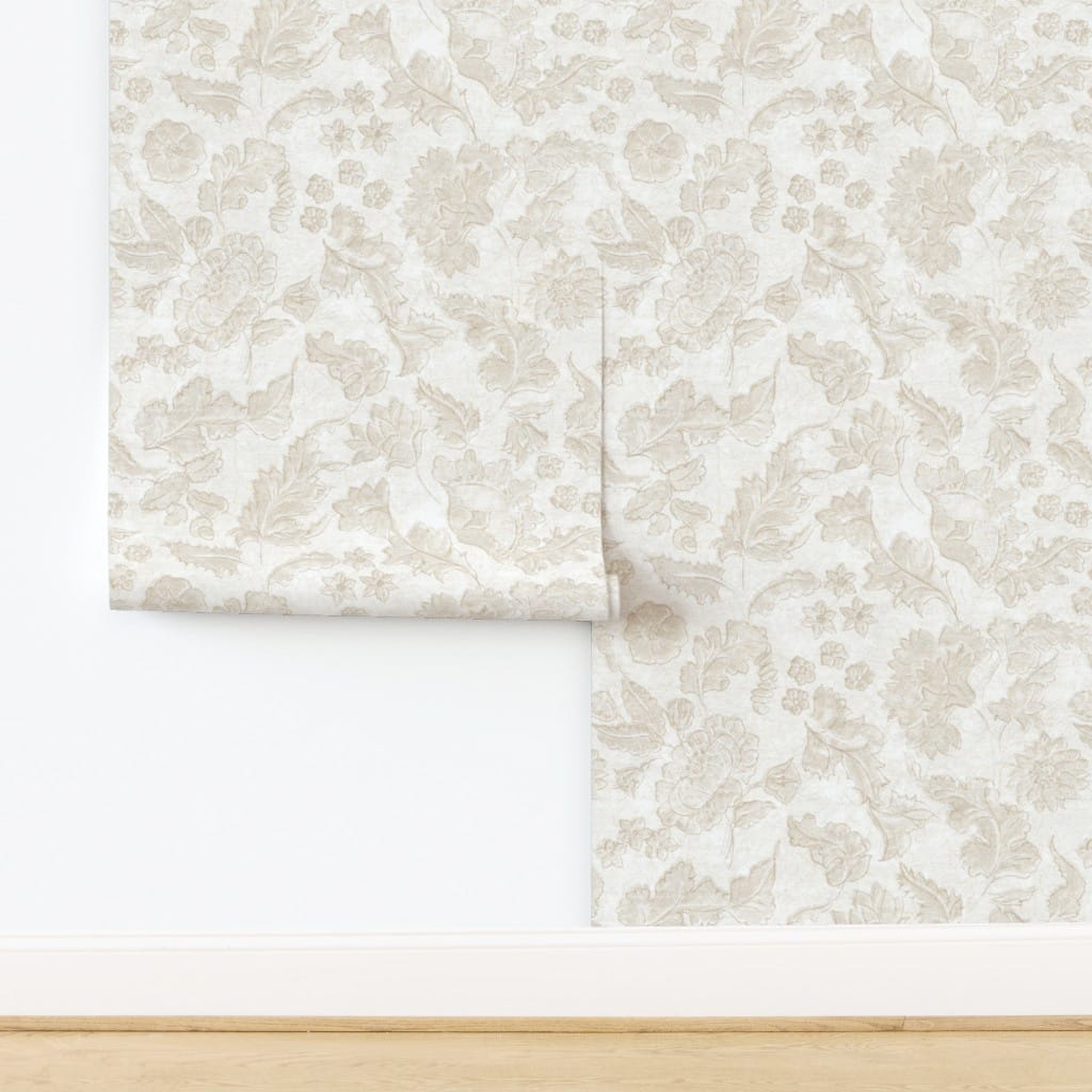 Romantic Soft Beige Chintz Floral Wallpaper — Runny Marmalade on Spoonflower
