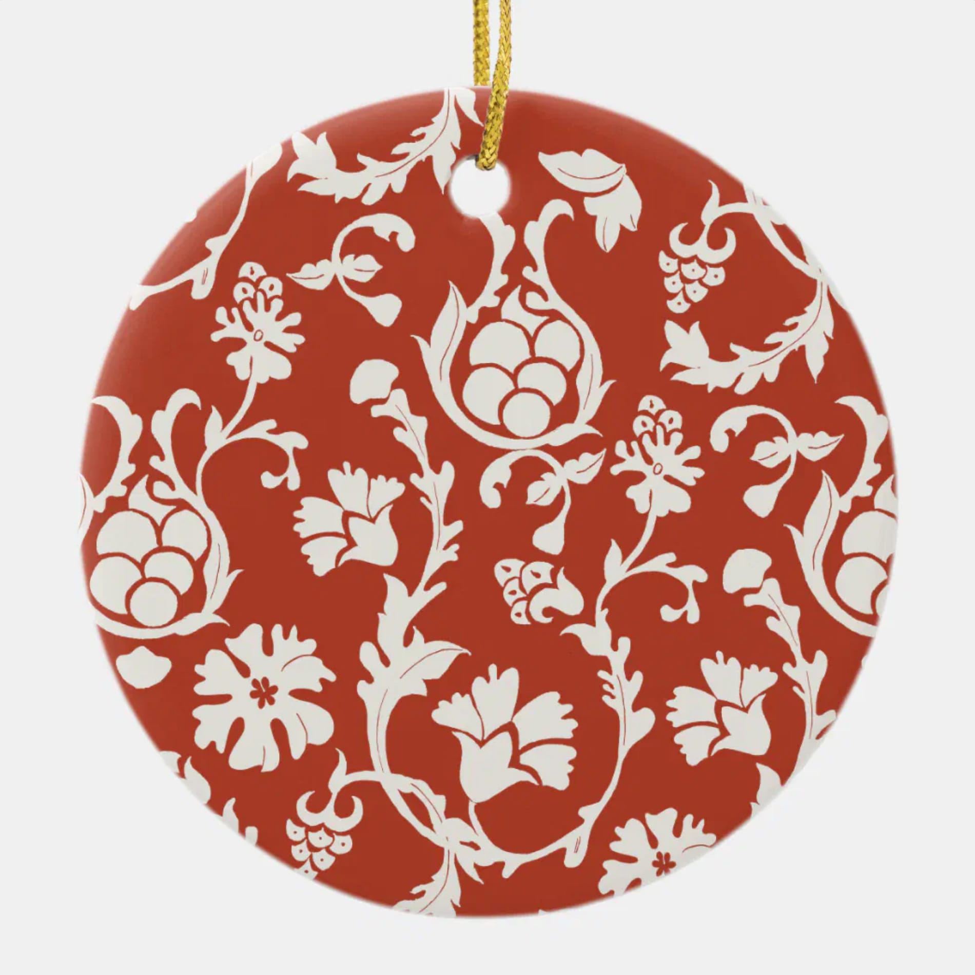 Red White Damask Floral Ceramic Ornament — Runny Marmalade on Zazzle