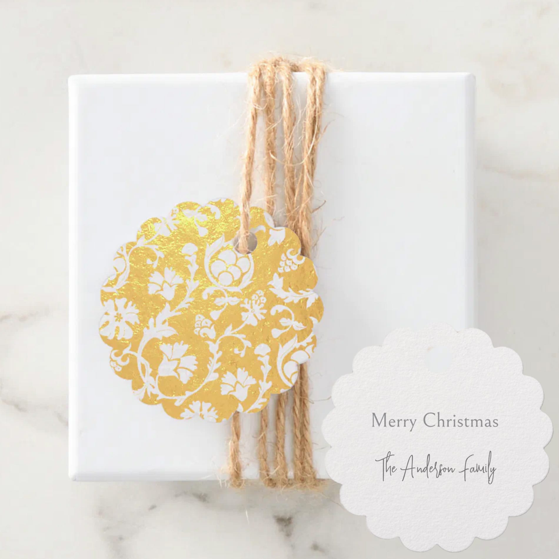 Elegant Gold Foil Damask Favour Tag — Runny Marmalade on Zazzle