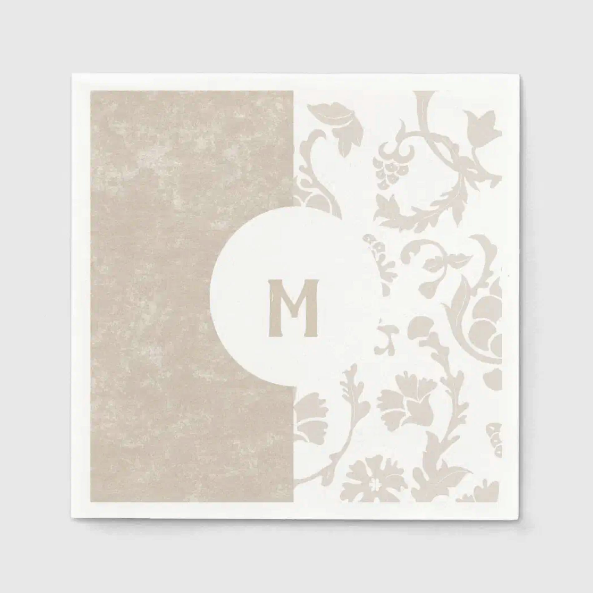 Elegant Neutral Floral Damask Monogram Party Napkins — Runny Marmalade on Zazzle