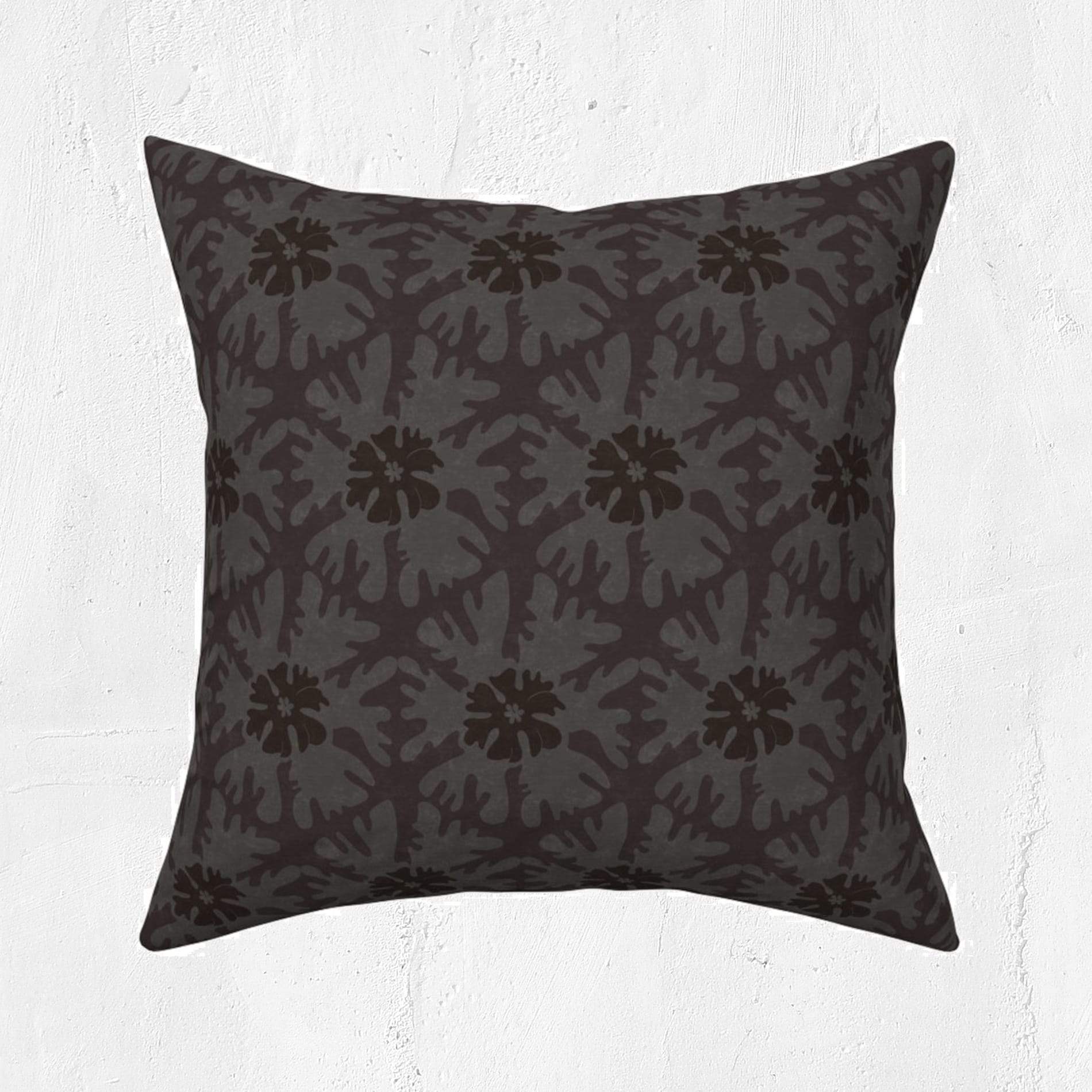 Moody Charcoal Gothic Star Poinsettia Throw Pillow — Runny Marmalade on Spoonflower