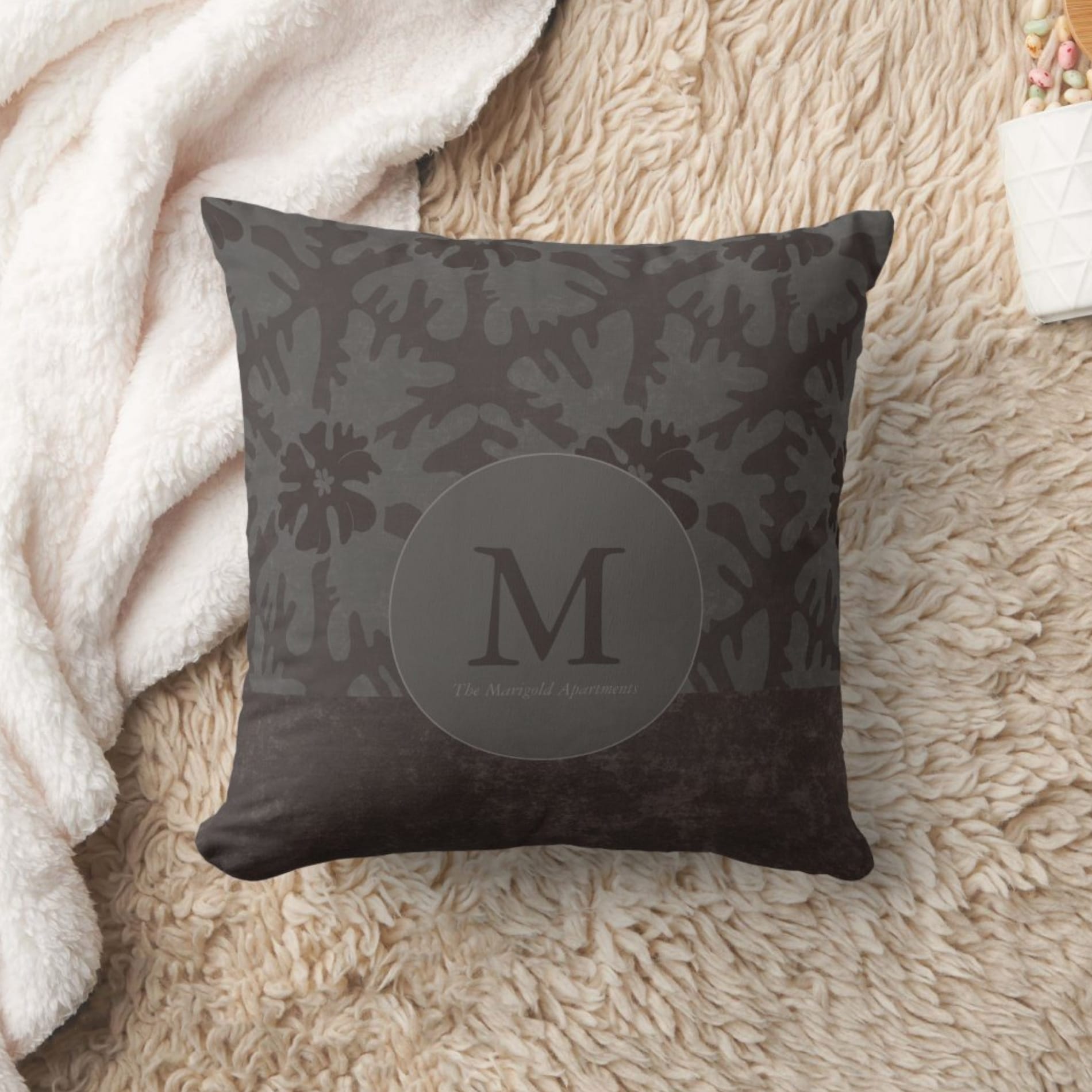 Elegant Charcoal Monogram Christmas Star Throw Pillow — Runny Marmalade on Zazzle