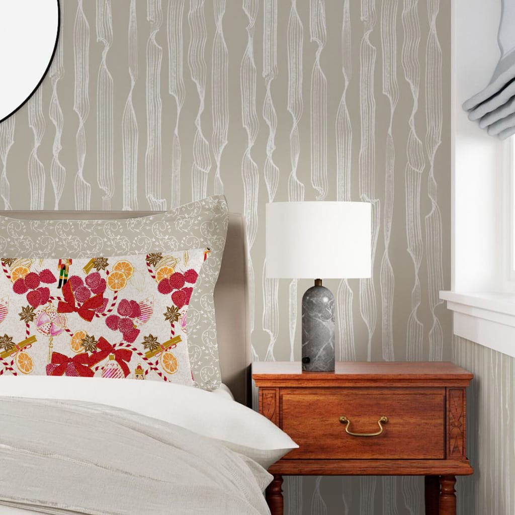 Elegant Light Greige Ivory Twisted Ribbon Stripe Wallpaper — softly twisted ivory ribbon bands flowing vertically on a light greige backdrop — Runny Marmalade on Spoonflower