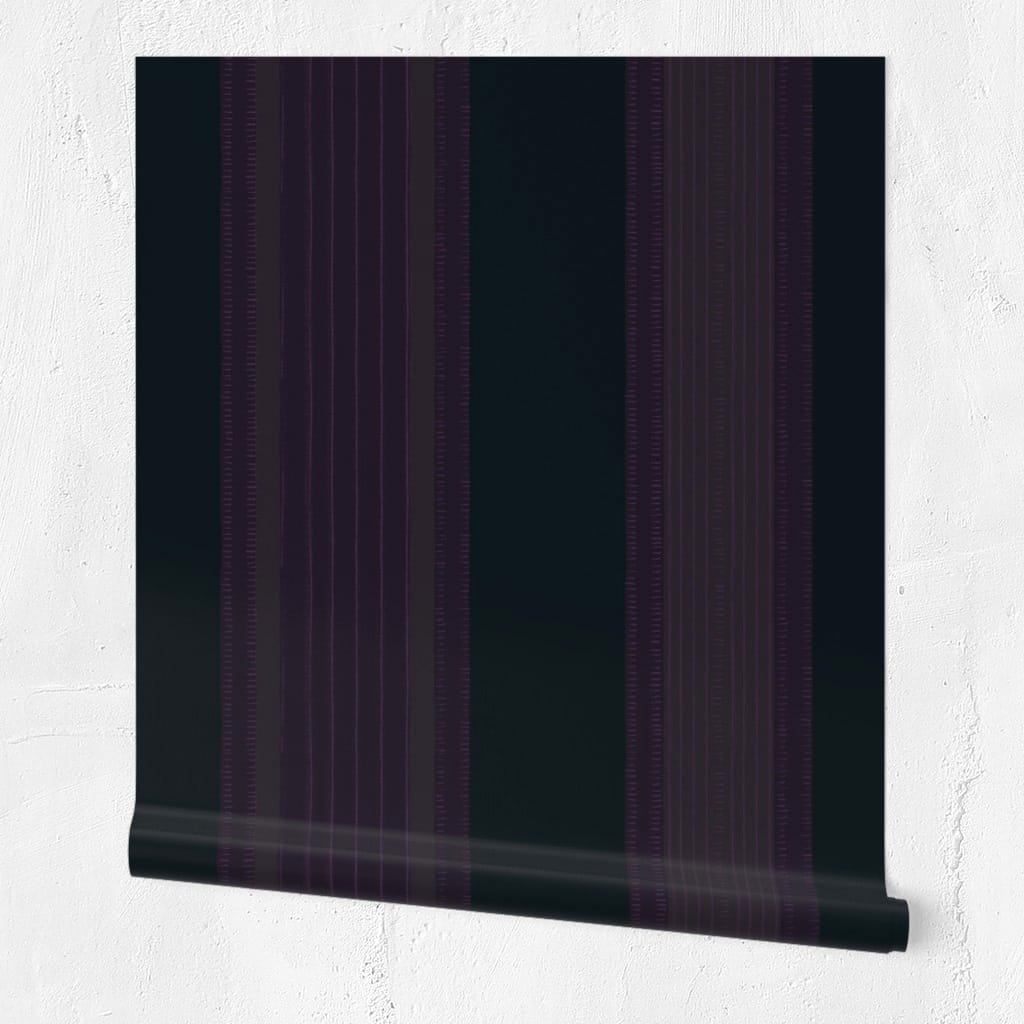 Large Moody Dark Teal Aubergine Hand-Drawn Vertical Stripe Wallpaper — Runny Marmalade on Spoonflower
