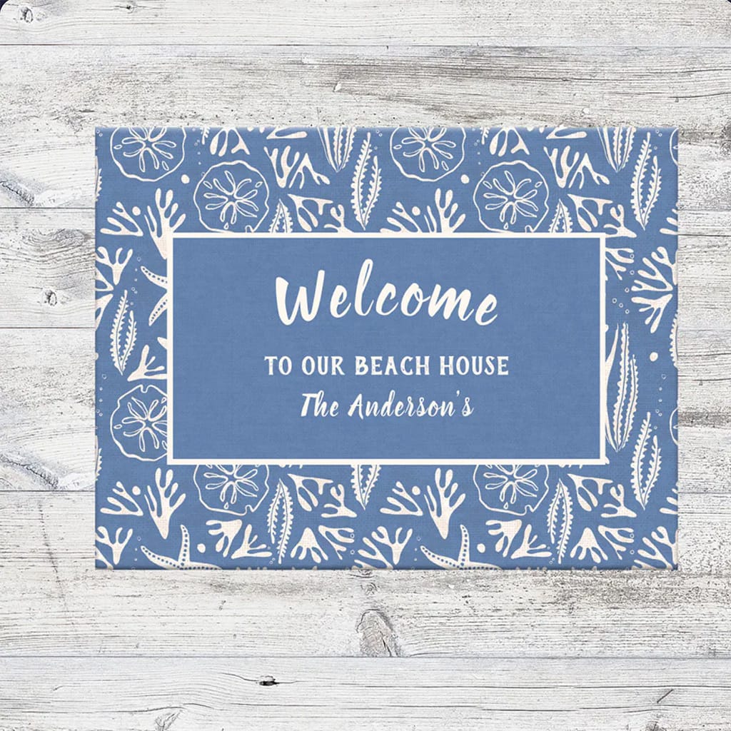 Welcome to our Beach House Navy Blue Doormat — Runny Marmalade on Zazzle