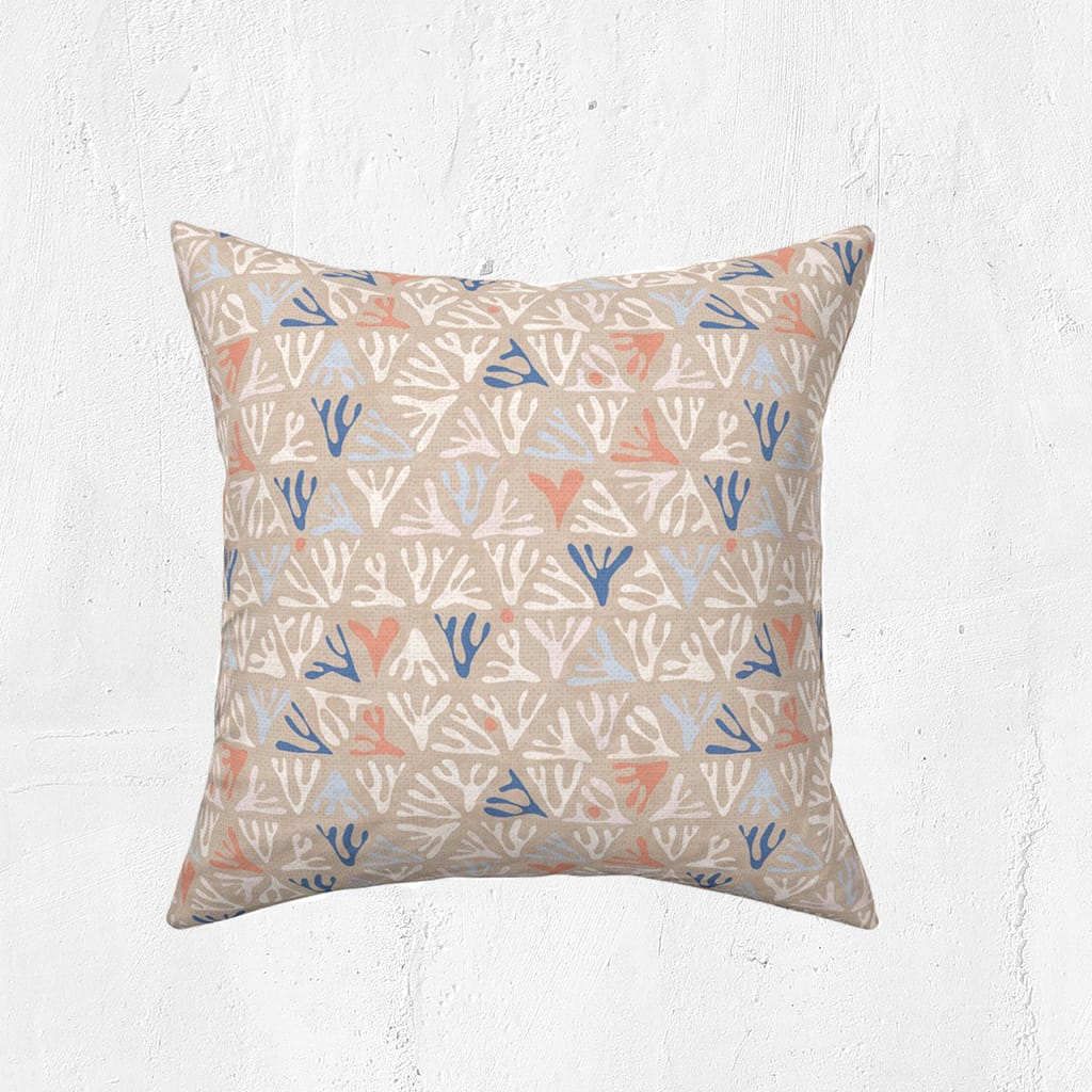 Coral Geometry Sandy Beige Coral Pink Blue Throw Pillow — Runny Marmalade on Spoonflower