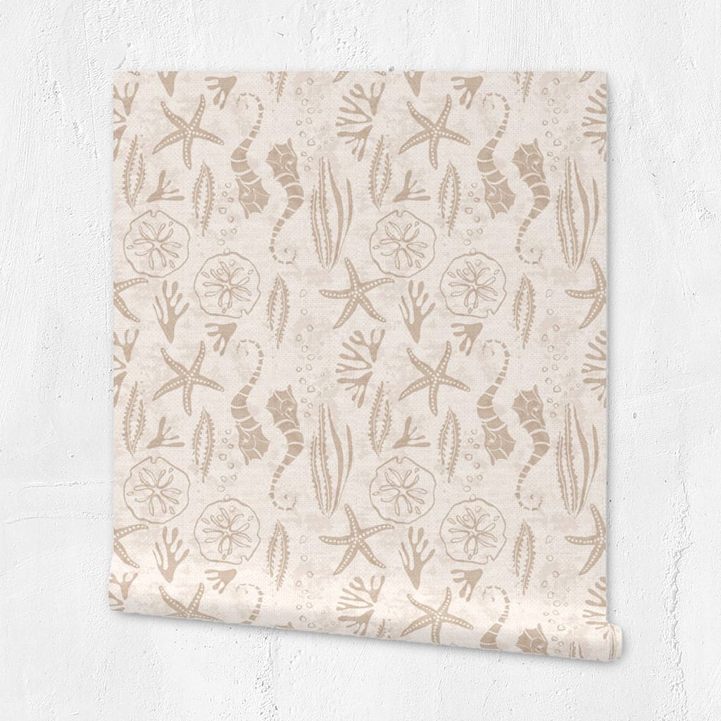 Stylized Sandy Beige Starfish Sand Dollar Seahorses Wallpaper — Runny Marmalade on Spoonflower